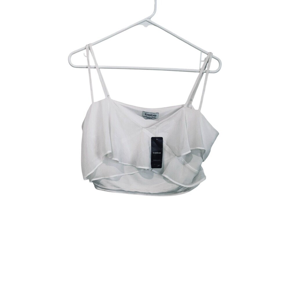 Bebe White Ruffle Crop Top NWT - Picture 3 of 7